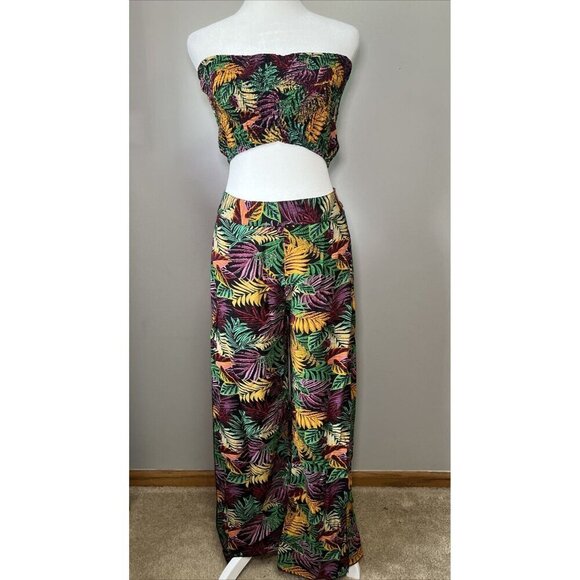 RR Hawaii Beachwear Tropical Tube Top Wide Leg Open Pant Set Size S/M Vacation - Picture 1 of 11